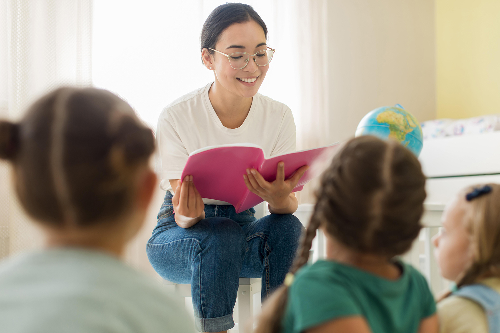 front-view-woman-reading-something-her-students-1